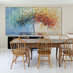 CHROMATIC EMBRACE: Impasto Blues Greens  Reds Yellows Tree Canvas