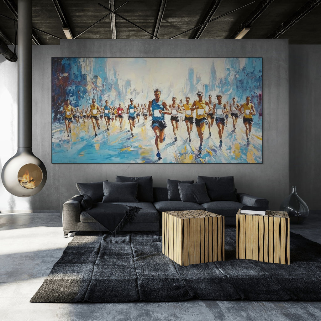 CITY STRIDE: Dynamic Marathon Runners Painting with Urban Energy