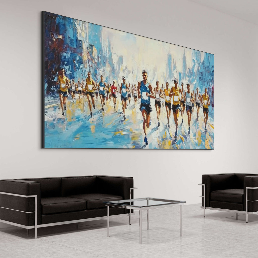 CITY STRIDE: Dynamic Marathon Runners Painting with Urban Energy