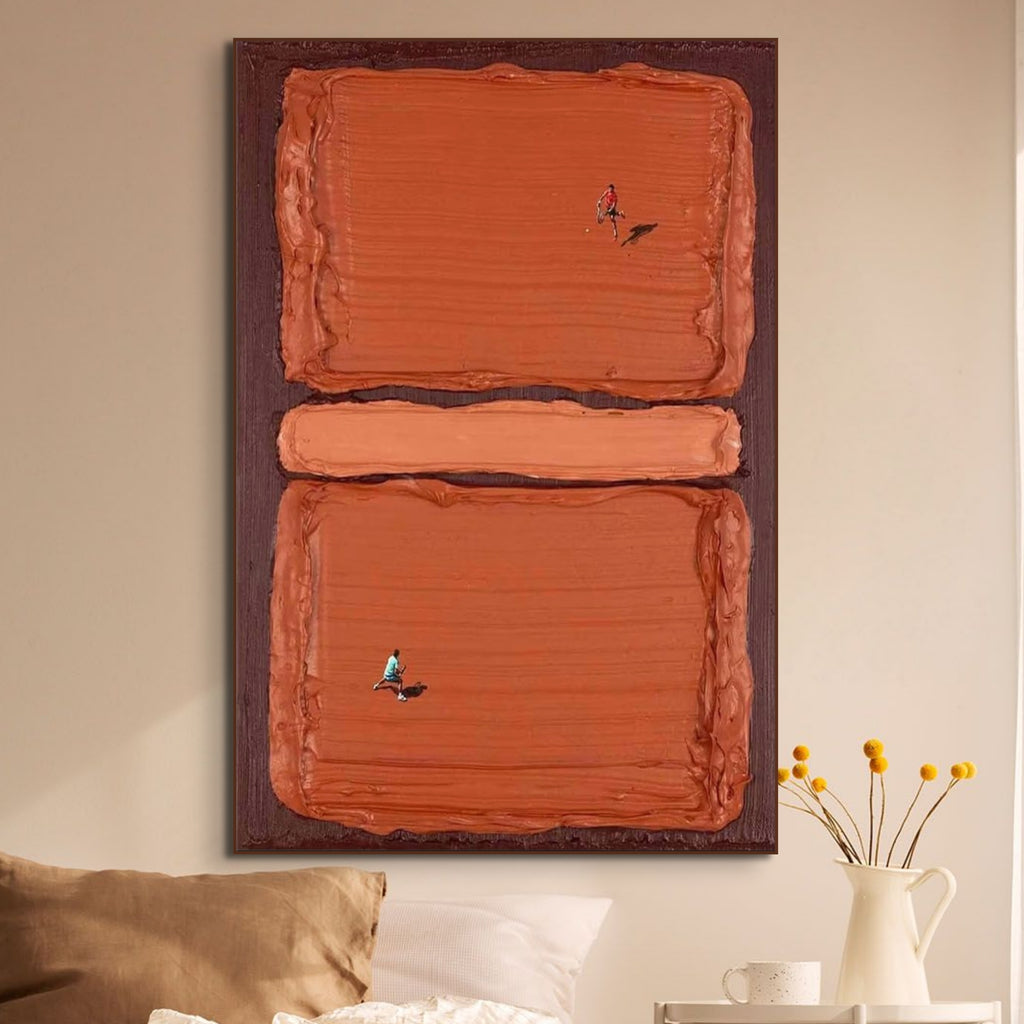 CLAY COURT: Textured Minimalist Tennis Match Oil Painting with Dynamic Energy