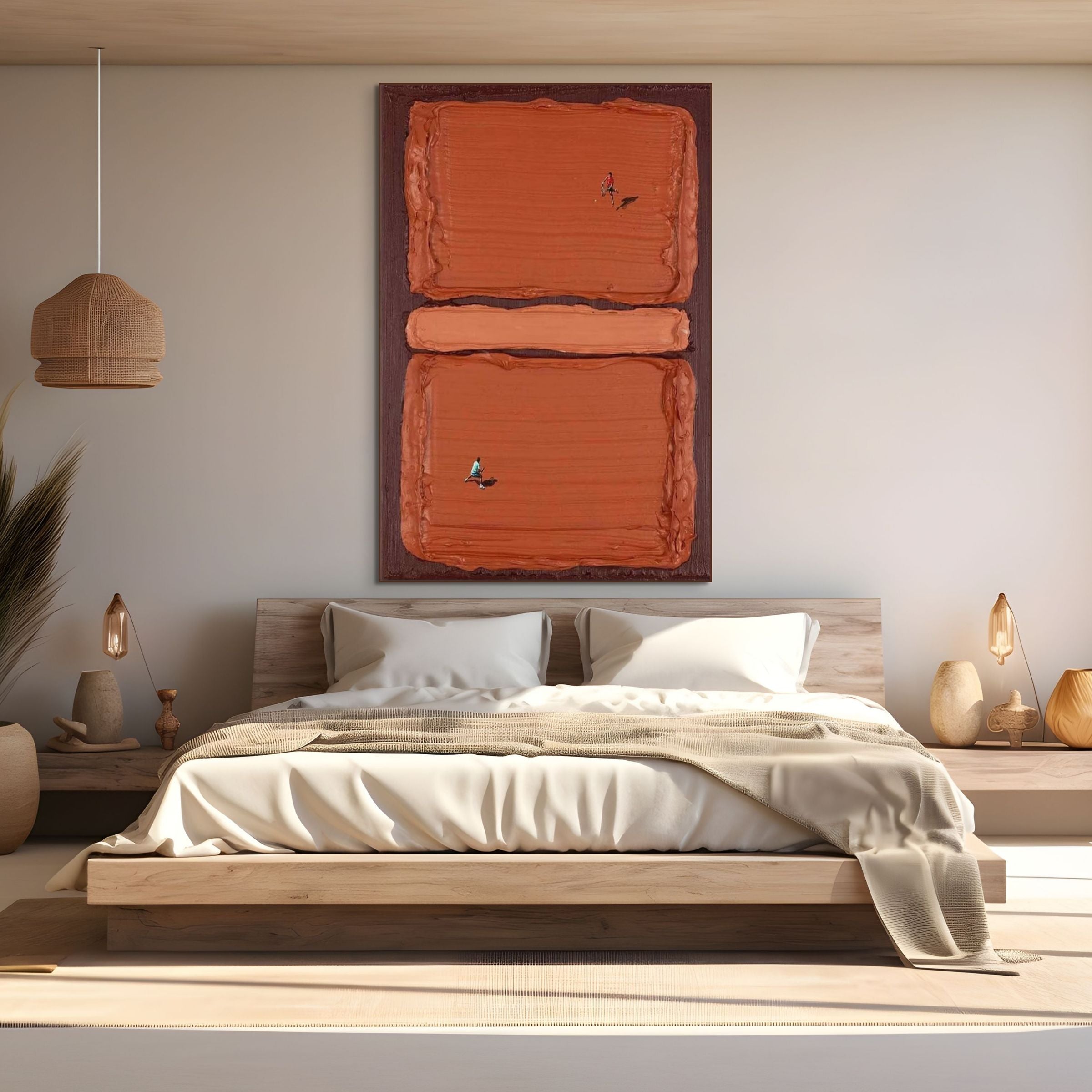 CLAY COURT: Textured Minimalist Tennis Match Oil Painting with Dynamic Energy