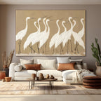 COASTAL CONGREGATION: Wabi Sabi Egret Painting with Textured Layers