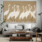COASTAL CONGREGATION: Wabi Sabi Egret Painting with Textured Layers