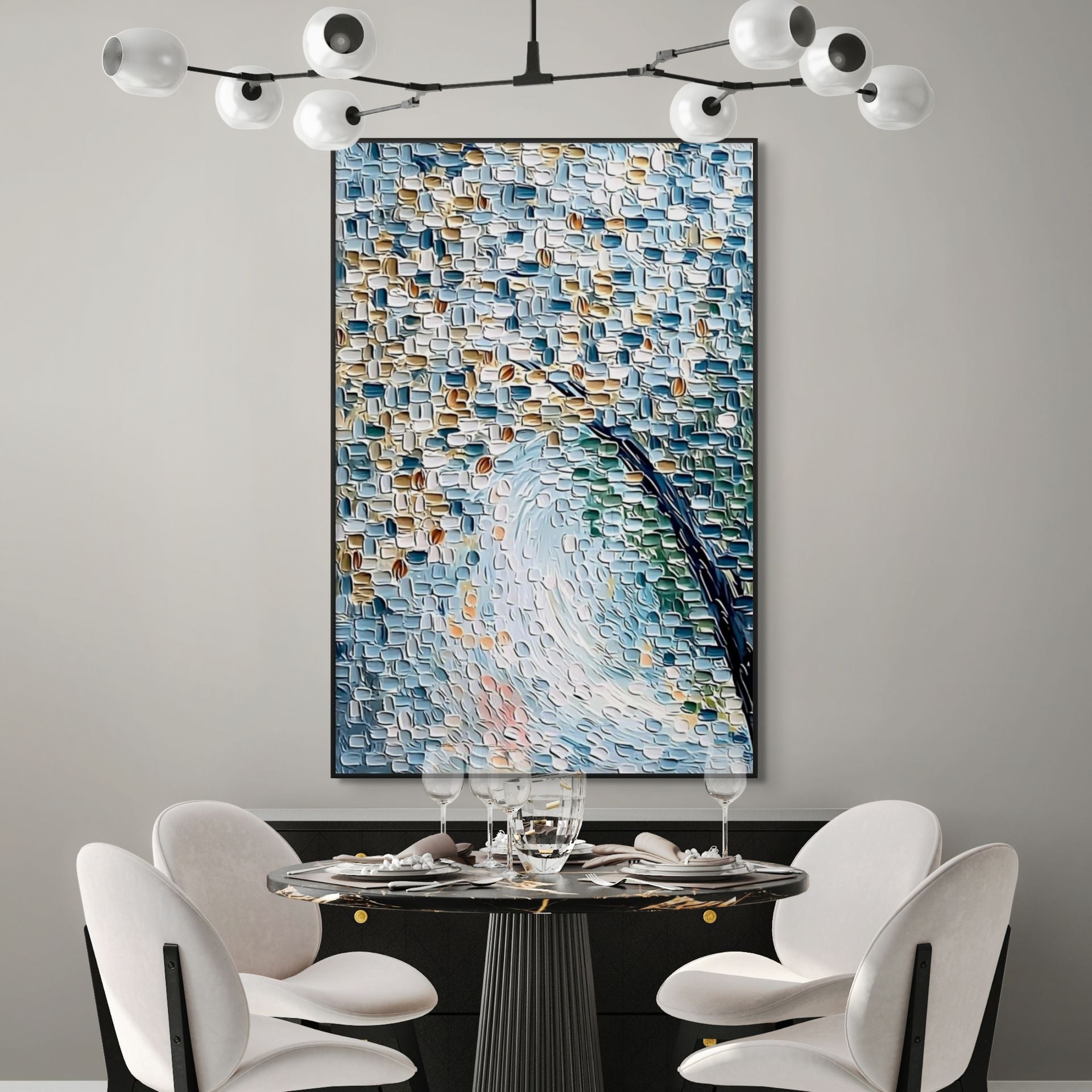COBBLESTONE BLOSSOM: Impasto Cool Blues Lone Branch Canvas