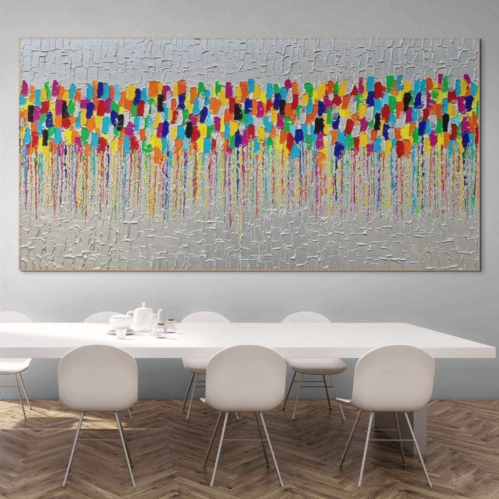 COLORFALL: Vibrant Abstract Silver Leaf Oil Painting