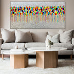 COLORFALL: Vibrant Abstract Silver Leaf Oil Painting