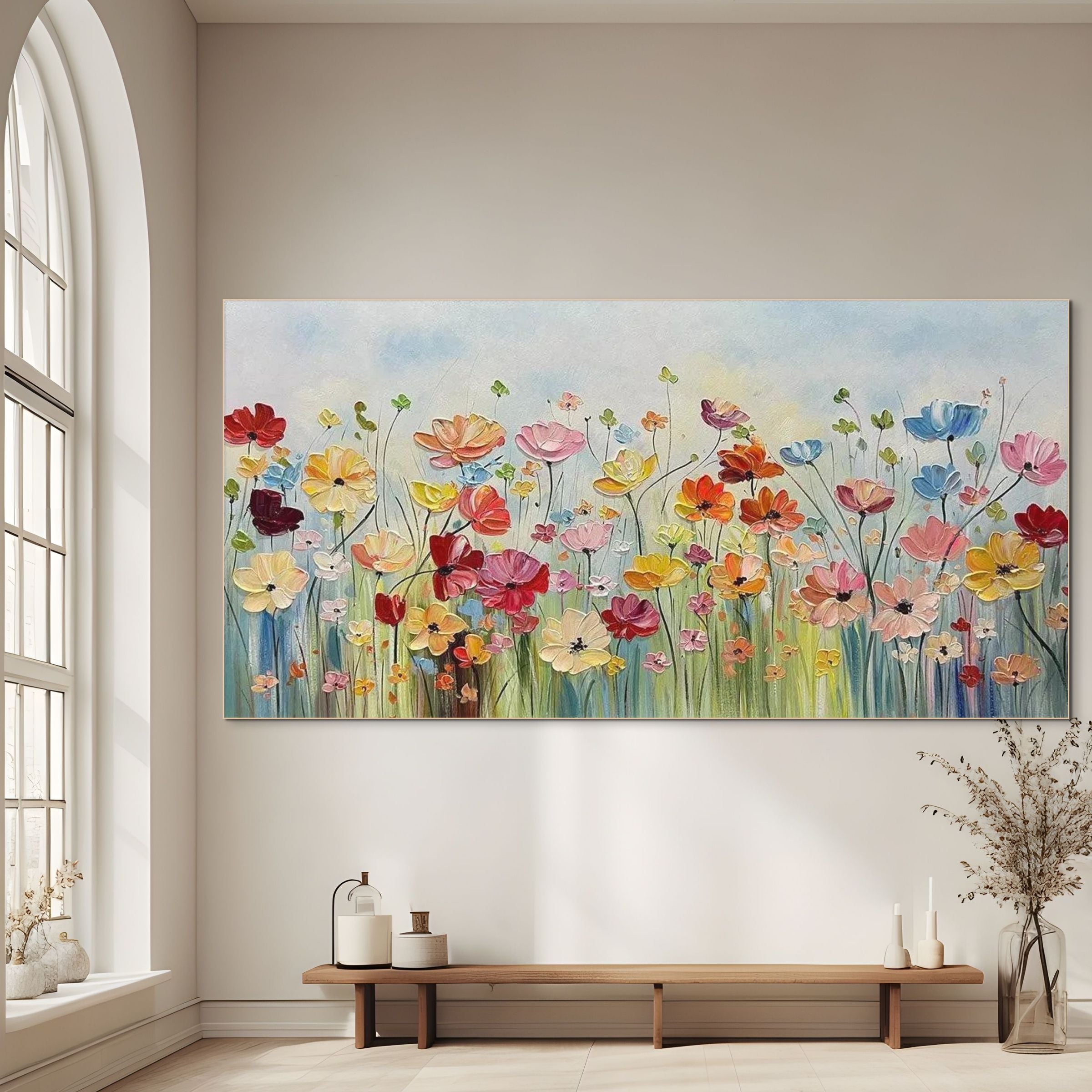 Colorful Floral Wall Art Blooming Garden Oil Painting Canvas