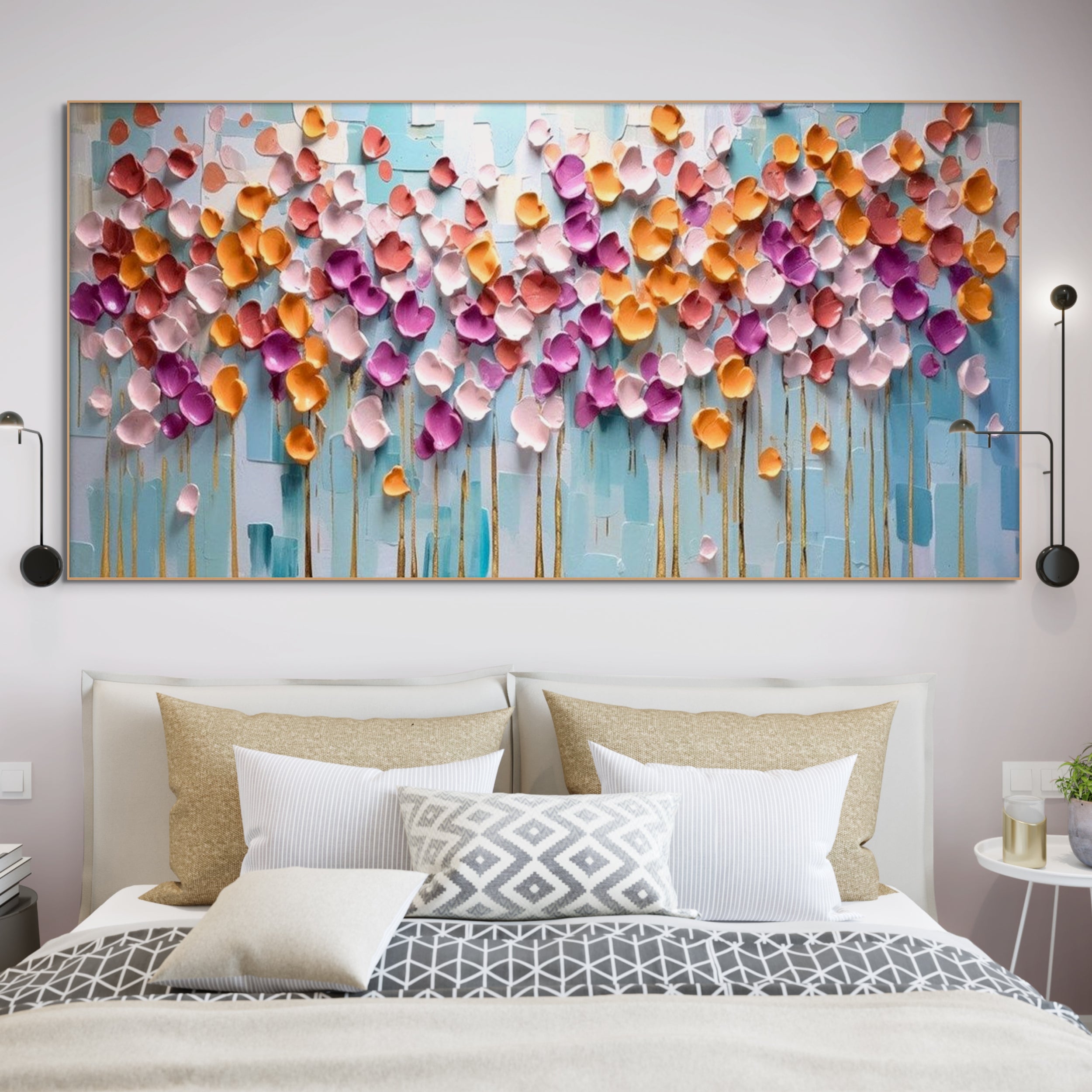 COLORFUL PETALS: Textured Abstract Floral Wall Art Oil Painting
