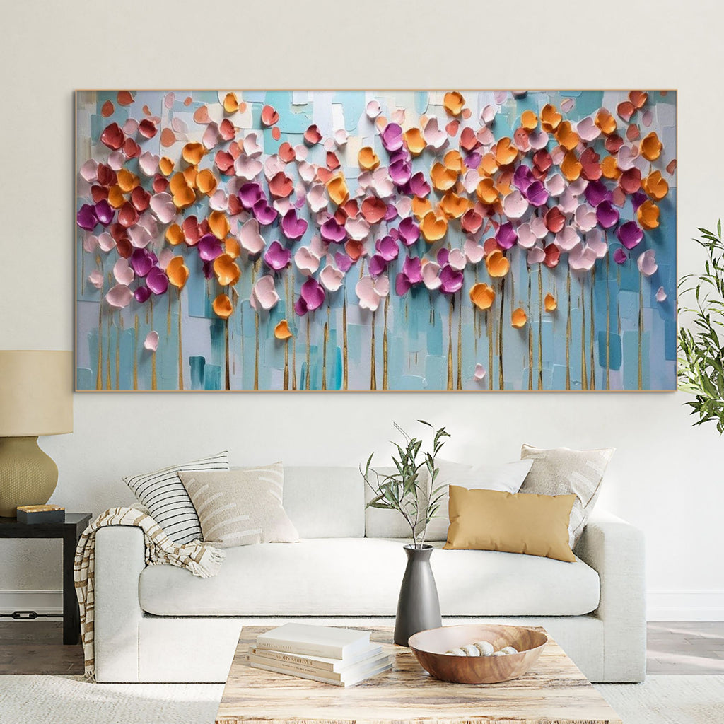 COLORFUL PETALS: Textured Abstract Floral Wall Art Oil Painting