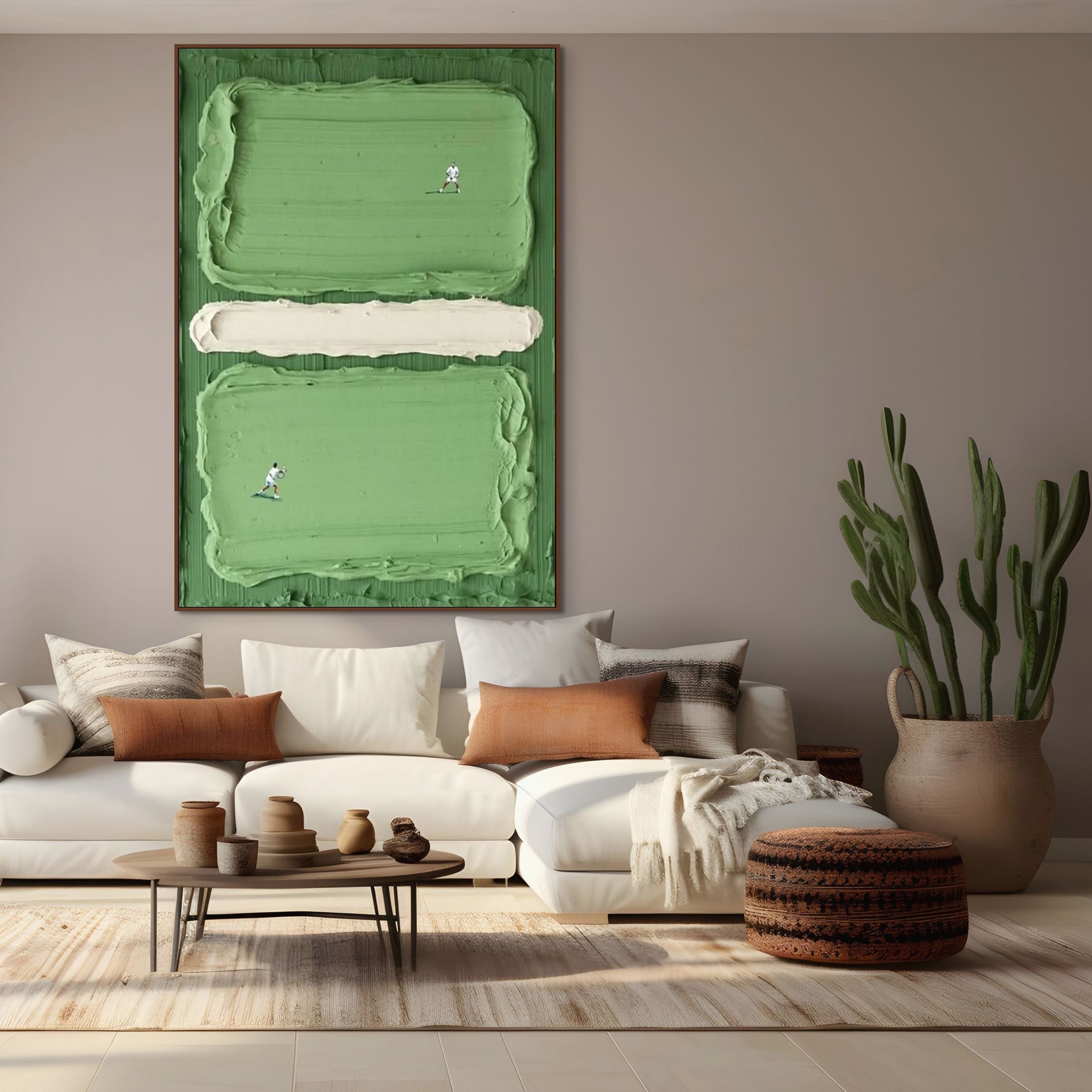 COURT RHYTHM: Minimalist Tennis Wall Art Textured Impasto Painting