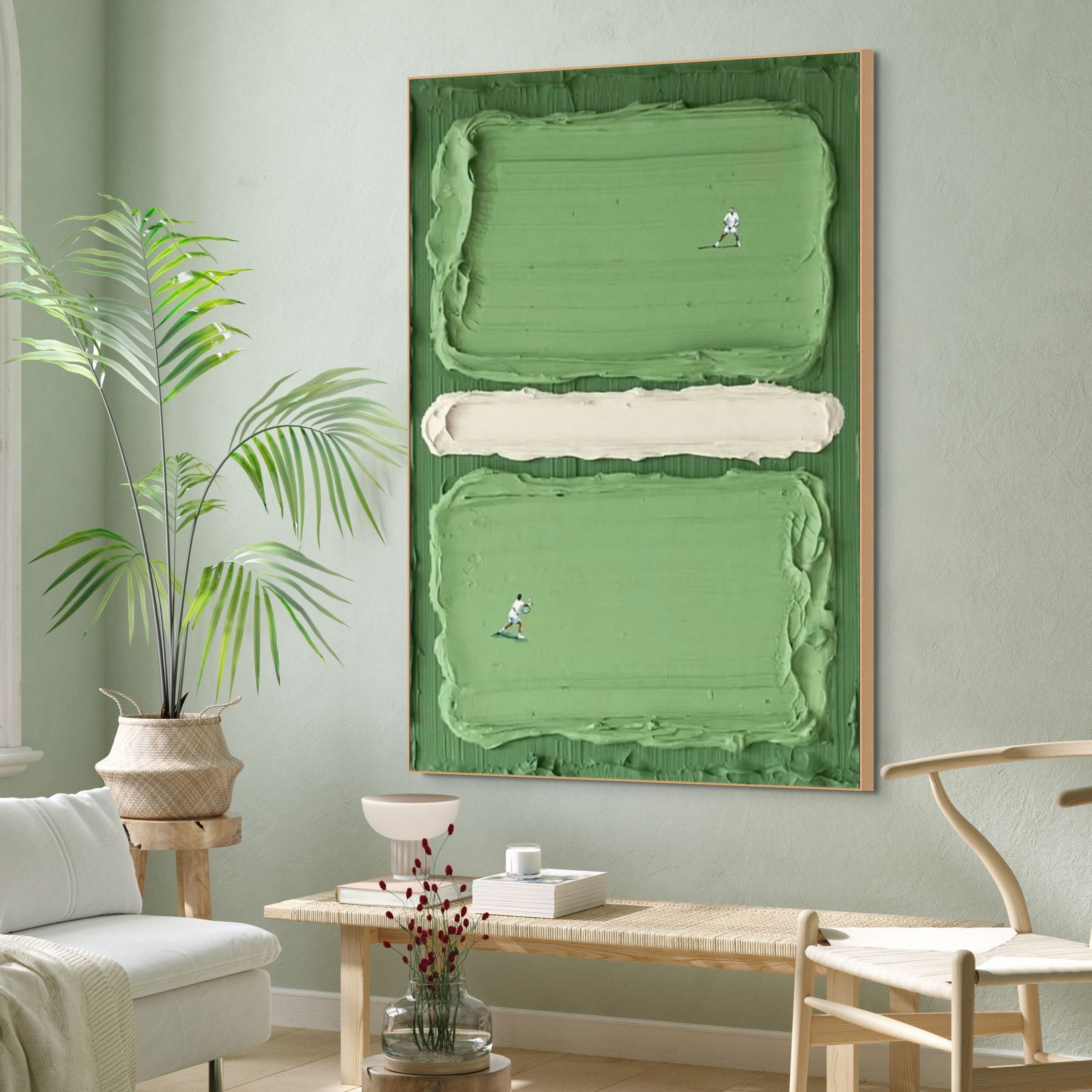 COURT RHYTHM: Minimalist Tennis Wall Art Textured Impasto Painting