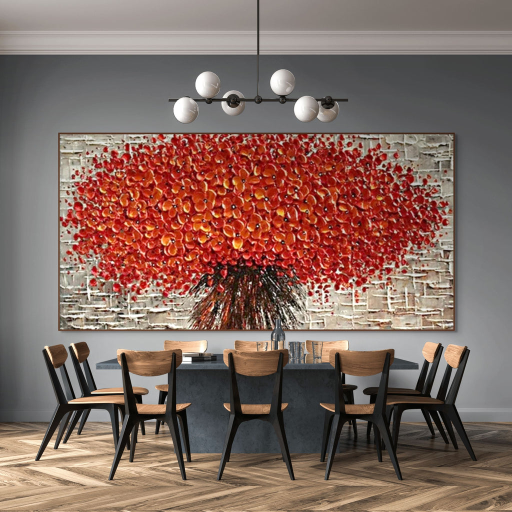CRIMSON BURST:Textured Red Vibrant Explosion  Flowers Canvas