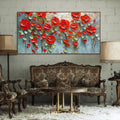 CRIMSON FIELD: Red Poppy Impasto Panorama Canvas