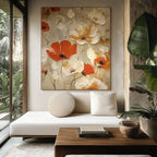 CRIMSON FIELDS: Red White Floral Oil Painting