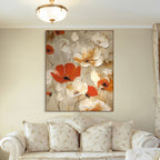 CRIMSON FIELDS: Red White Floral Oil Painting