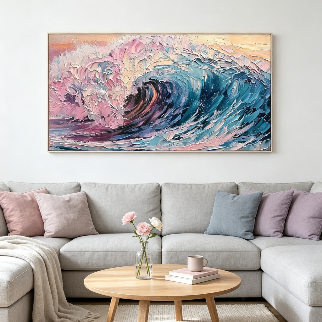 CRYSTAL CREST: Textured Impasto Crashing Vibrant Wave Canvas