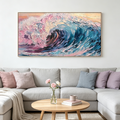 CRYSTAL CREST: Textured Impasto Crashing Vibrant Wave Canvas