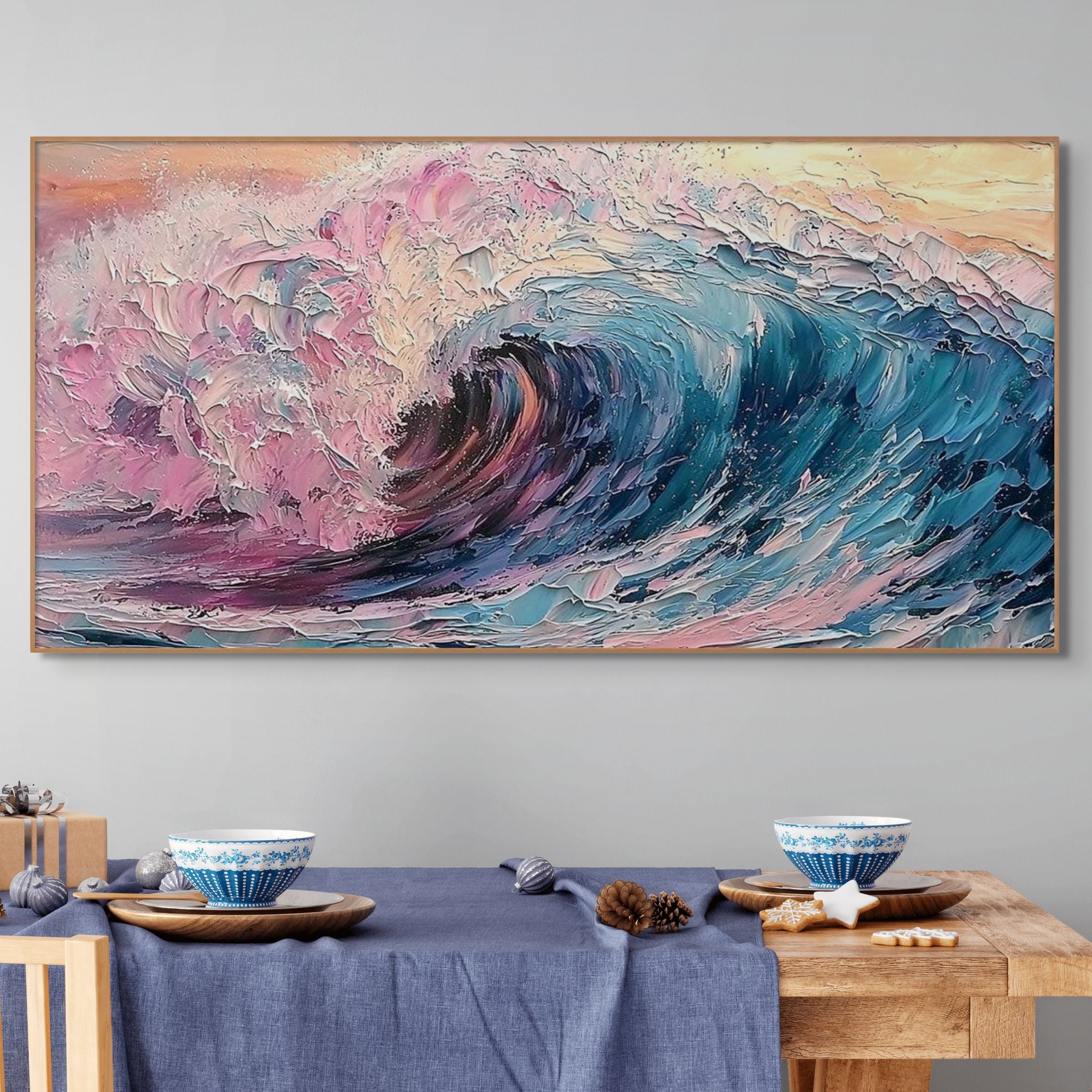 CRYSTAL CREST: Textured Impasto Crashing Vibrant Wave Canvas