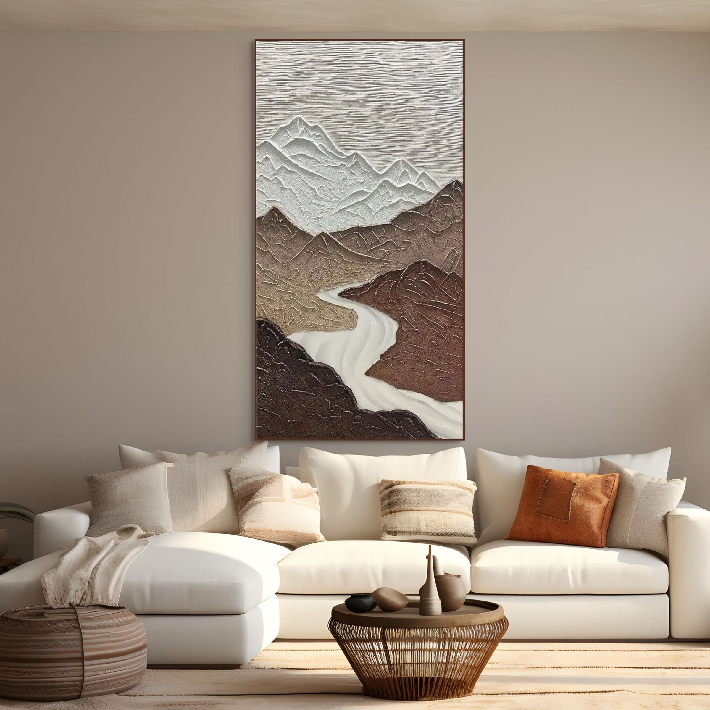 EARTH RIVER: Textured Brown White Mountain Canvas
