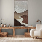 EARTH RIVER: Textured Brown White Mountain Canvas