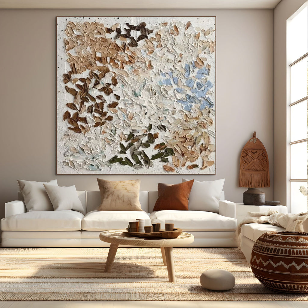 Earth's Mosaic: Textured Wabi Sabi Impasto Painting for Calming Home Decor