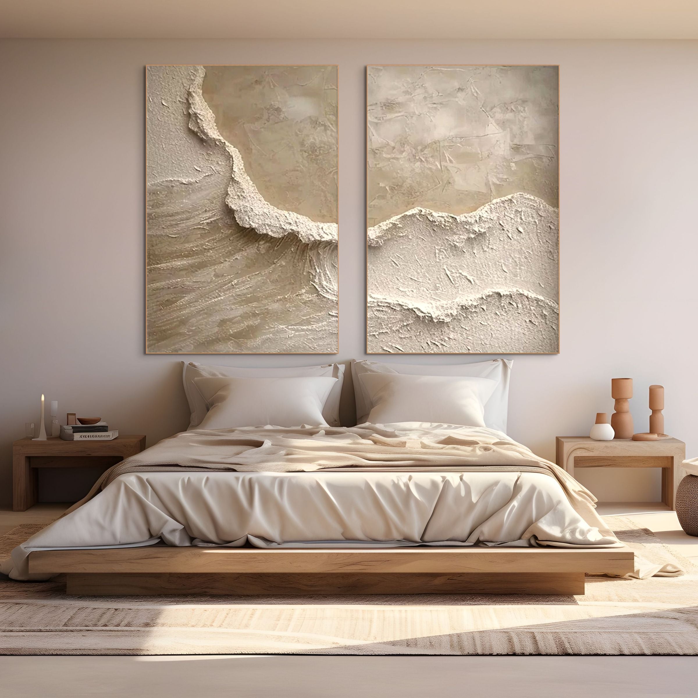ECHOES OF THE SHORE: Wabi Sabi Textured Wall Art Set of 2