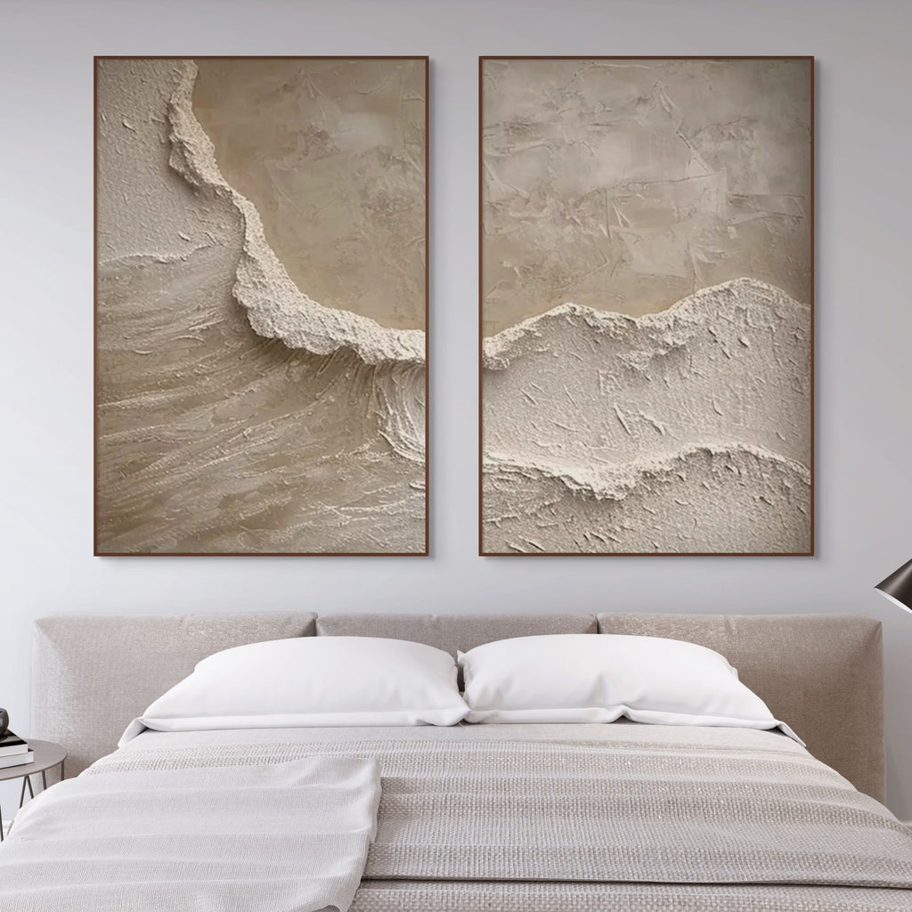 ECHOES OF THE SHORE: Wabi Sabi Textured Wall Art Set of 2
