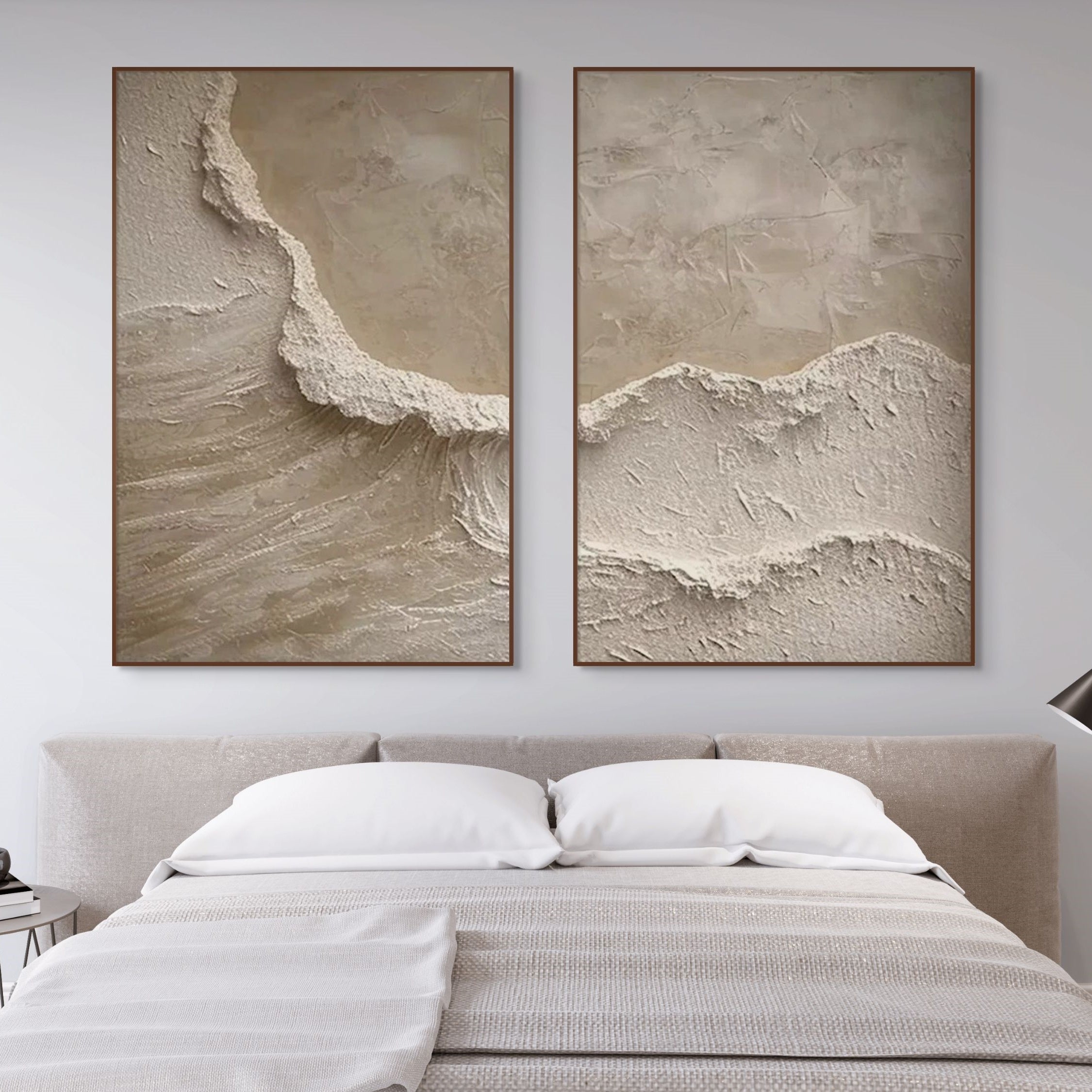 ECHOES OF THE SHORE: Wabi Sabi Textured Wall Art Set of 2