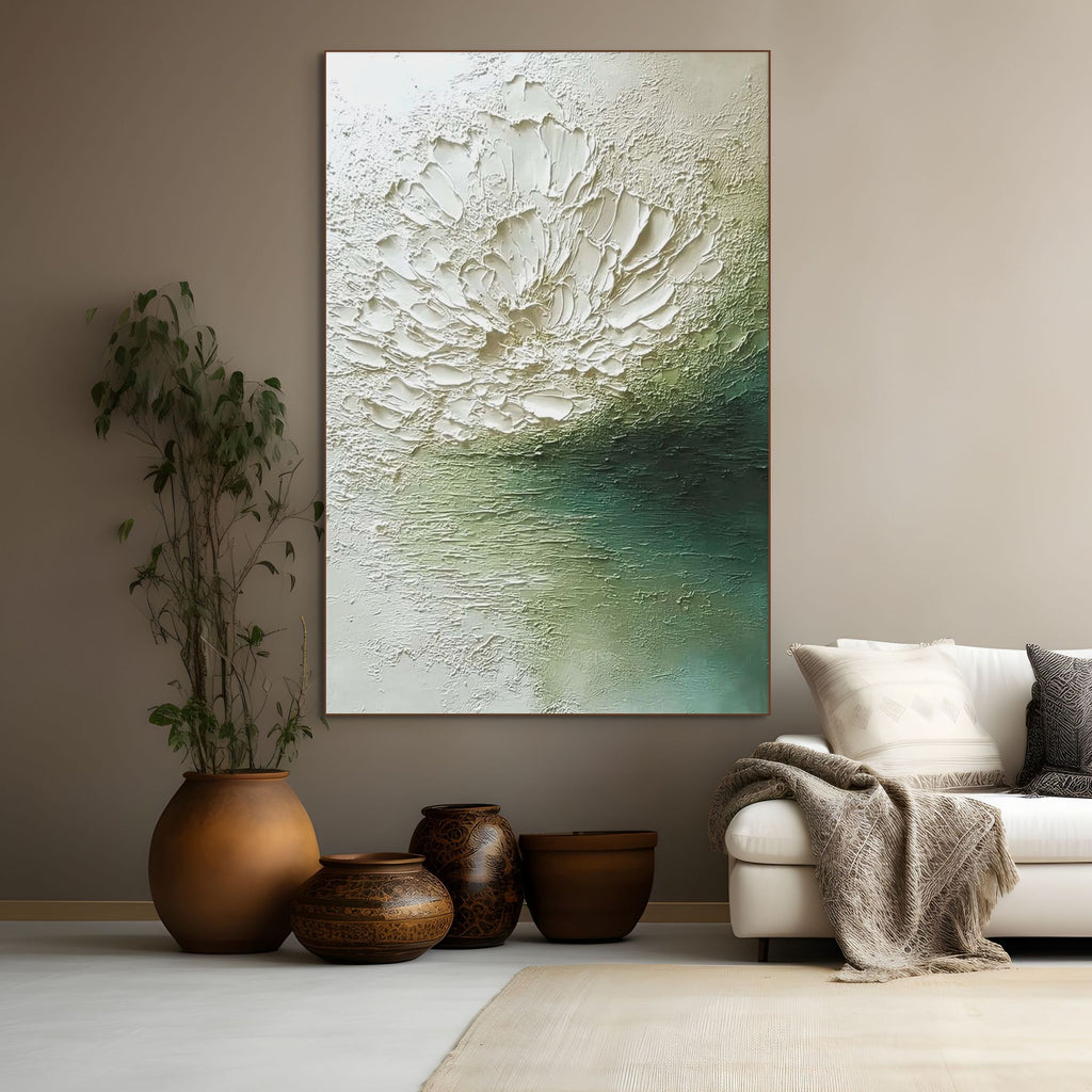 EMERALD BLOOM: Textured Floral Art for Tranquil Spaces