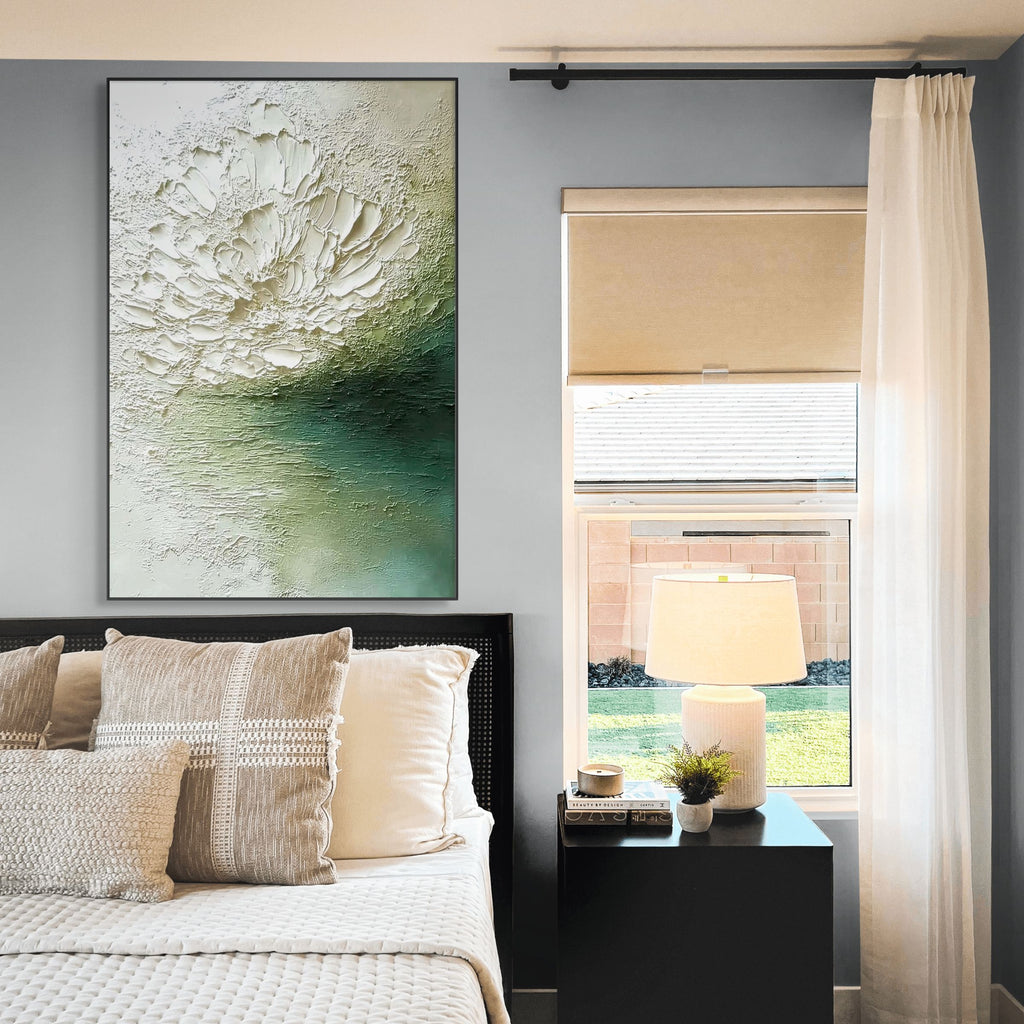 EMERALD BLOOM: Textured Floral Art for Tranquil Spaces