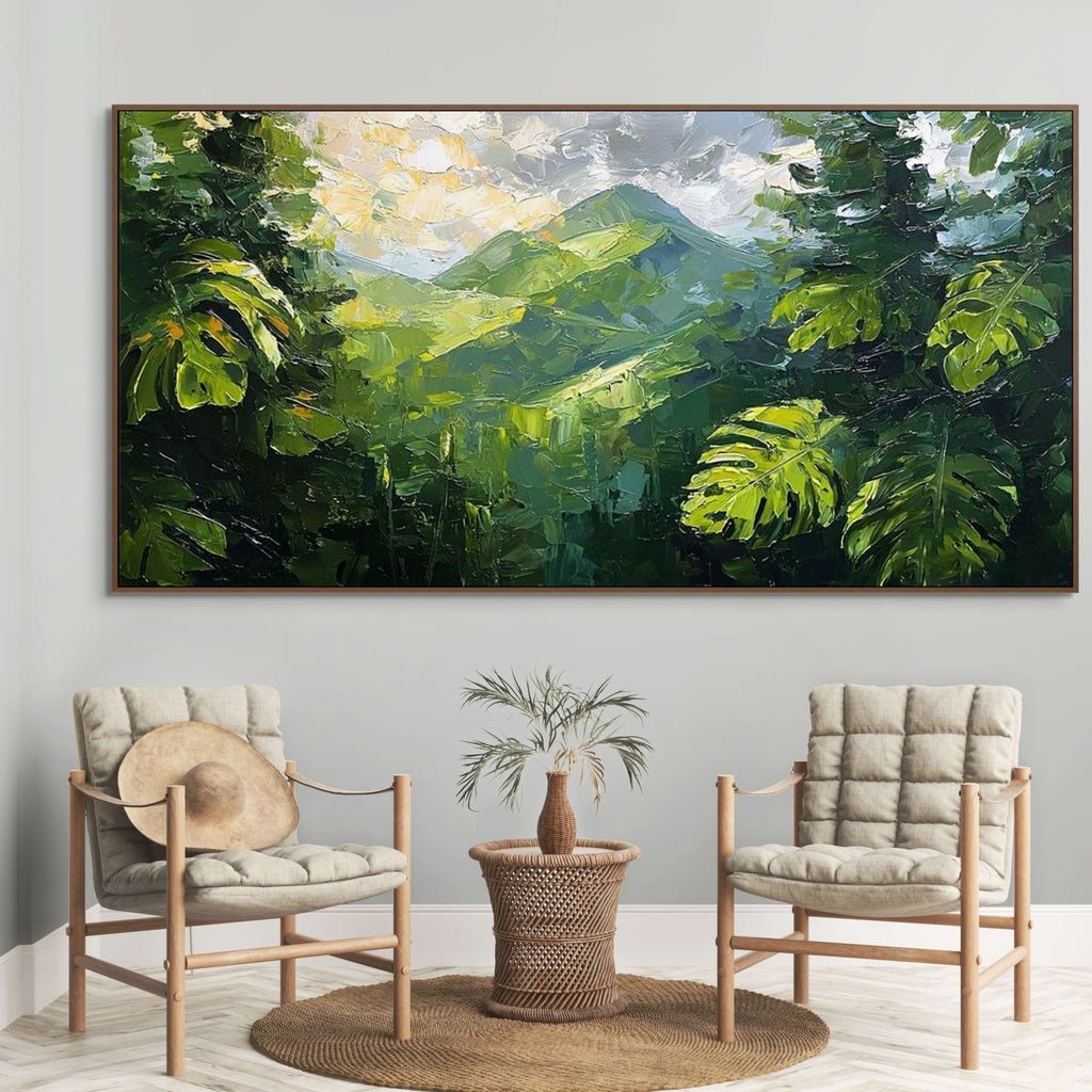 EMERALD ESCAPE:Impasto Monstera Canopy Secluded Valley Canvas
