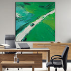 EMERALD ESCAPE: Textured Aerial View Vintage Sports Car Open Road Freedom