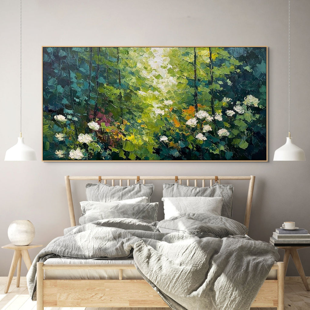 EMERALD GLADE: Textured Palette Knife Forest Landscape Painting