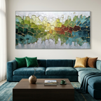 EMERALD HORIZON: Impasto Earth Tones Shimmering Gold Veins Canvas