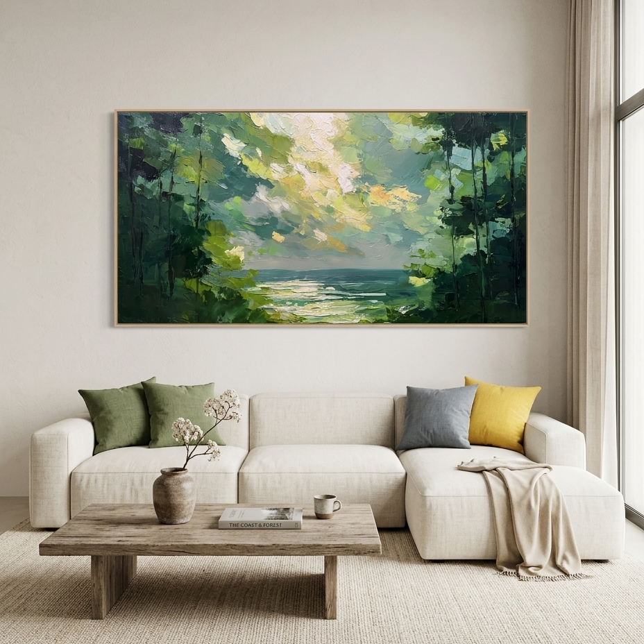 EMERALD OVERLOOK: Impasto Deep Emerald Woods Canvas