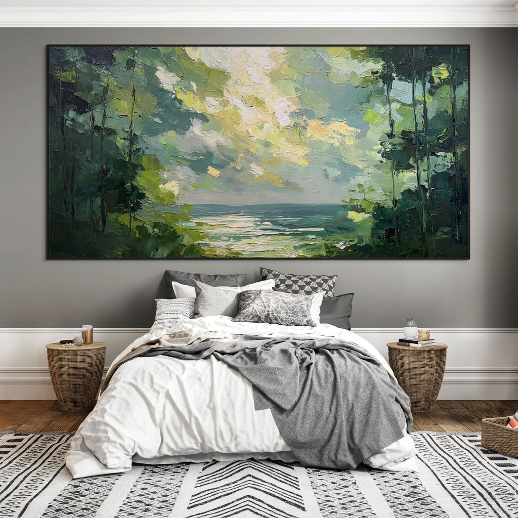 EMERALD OVERLOOK: Impasto Deep Emerald Woods Canvas