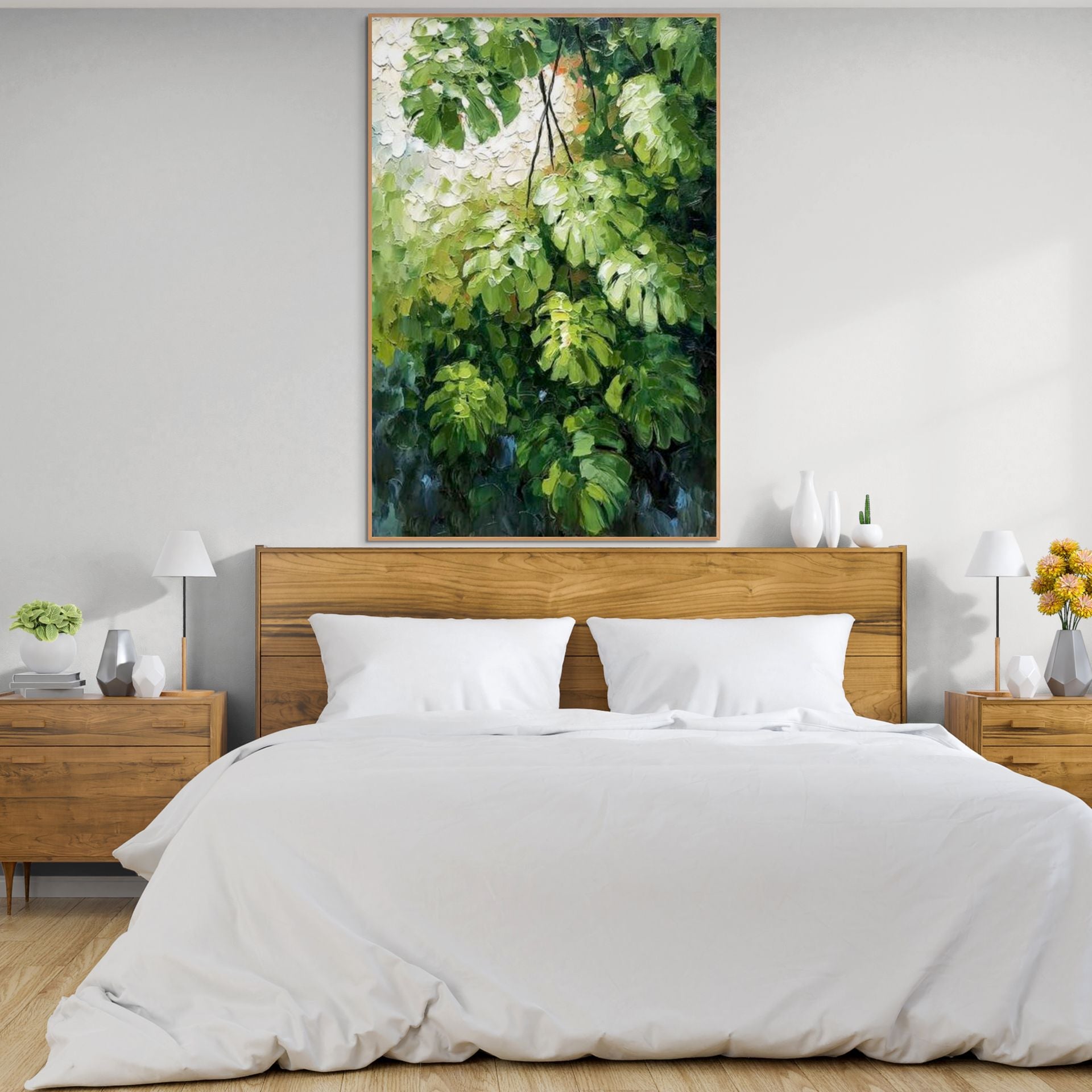 EMERALD SANCTUARY: Palette Knife Impasto Sculpted Monstera Leaves Canvas