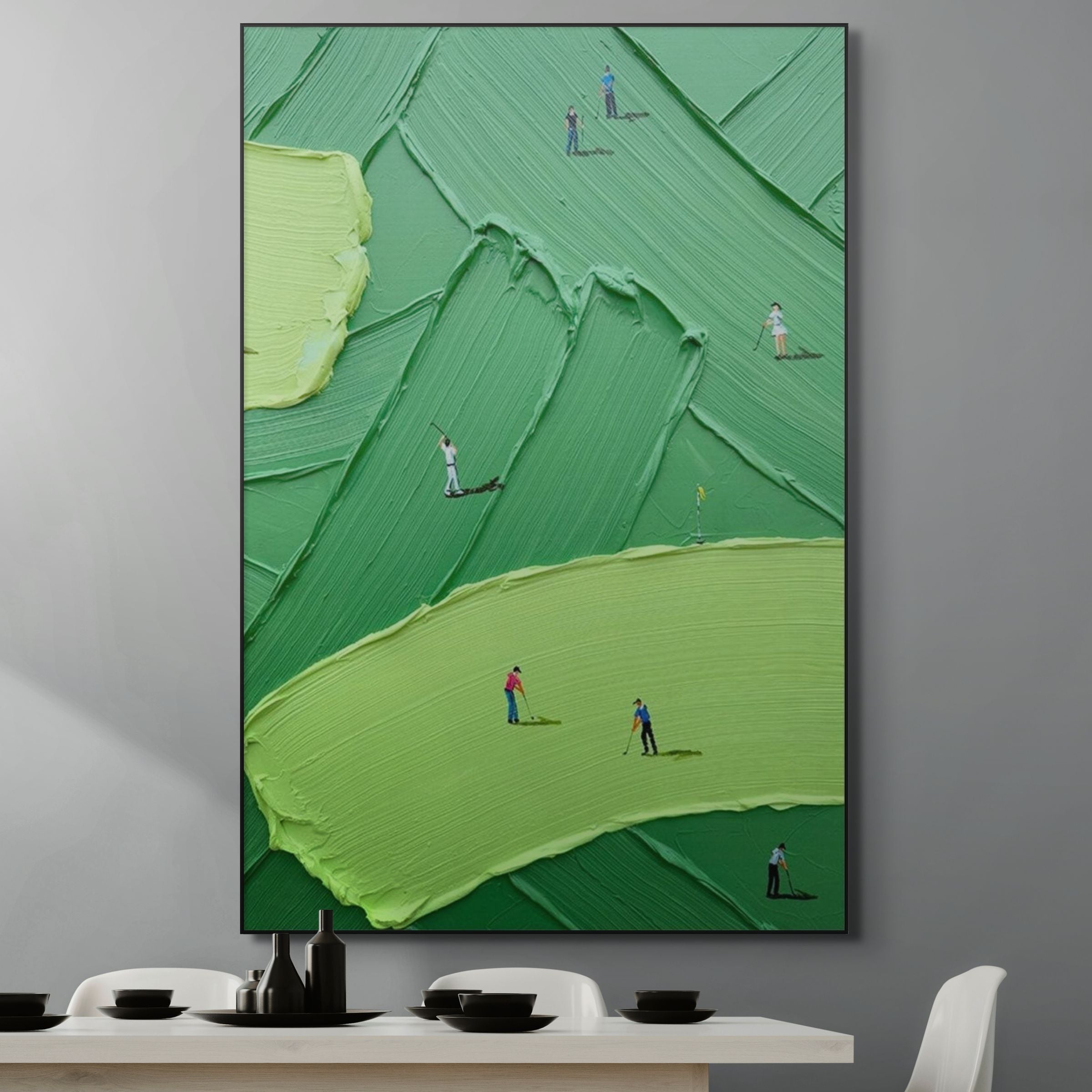 EMERALD FAIRWAY: Textured Golf Wall Art Minimalist Landscape Painting