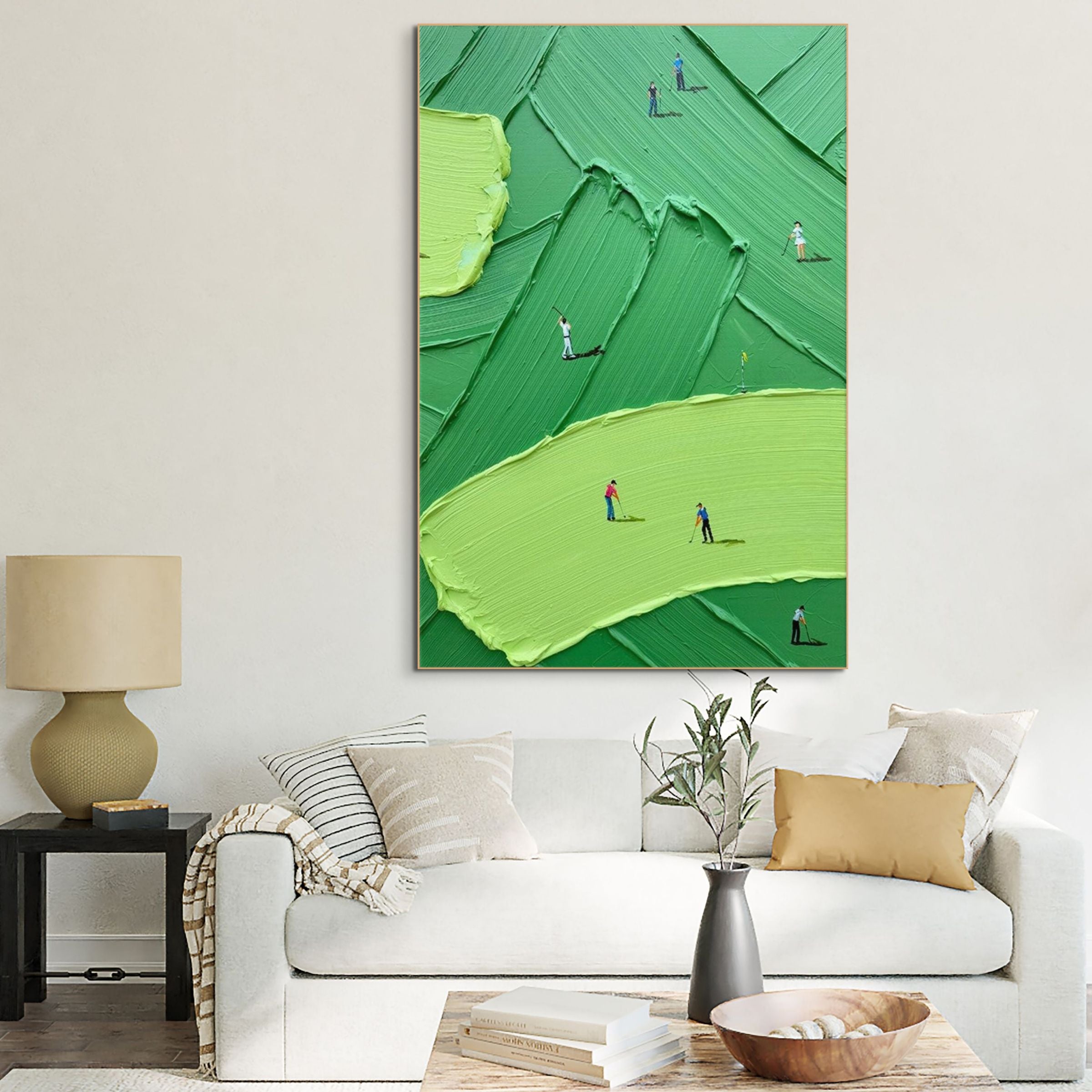 EMERALD FAIRWAY: Textured Golf Wall Art Minimalist Landscape Painting