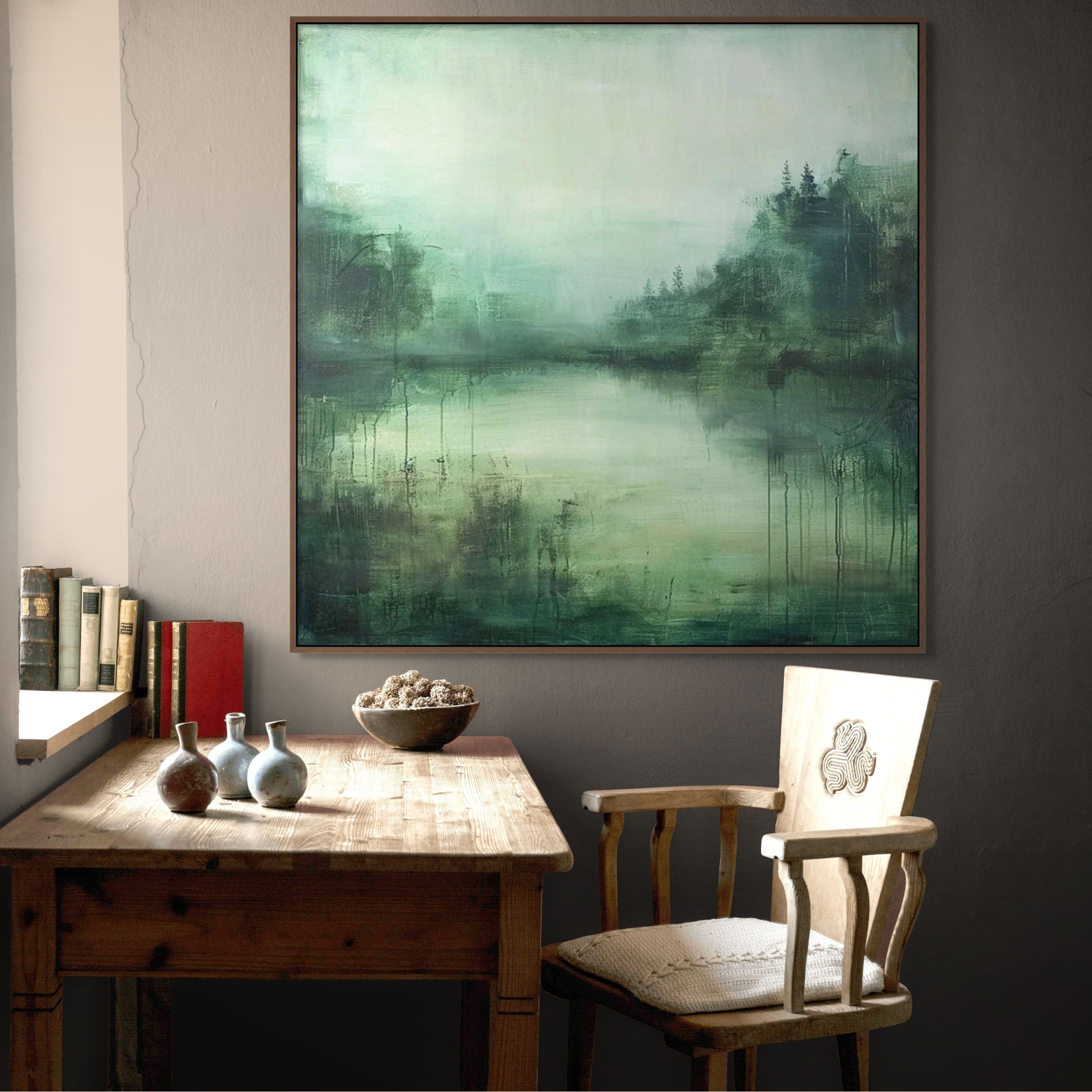 EMERALD MIST: Layered Textured Green Abstract Forest Canvas