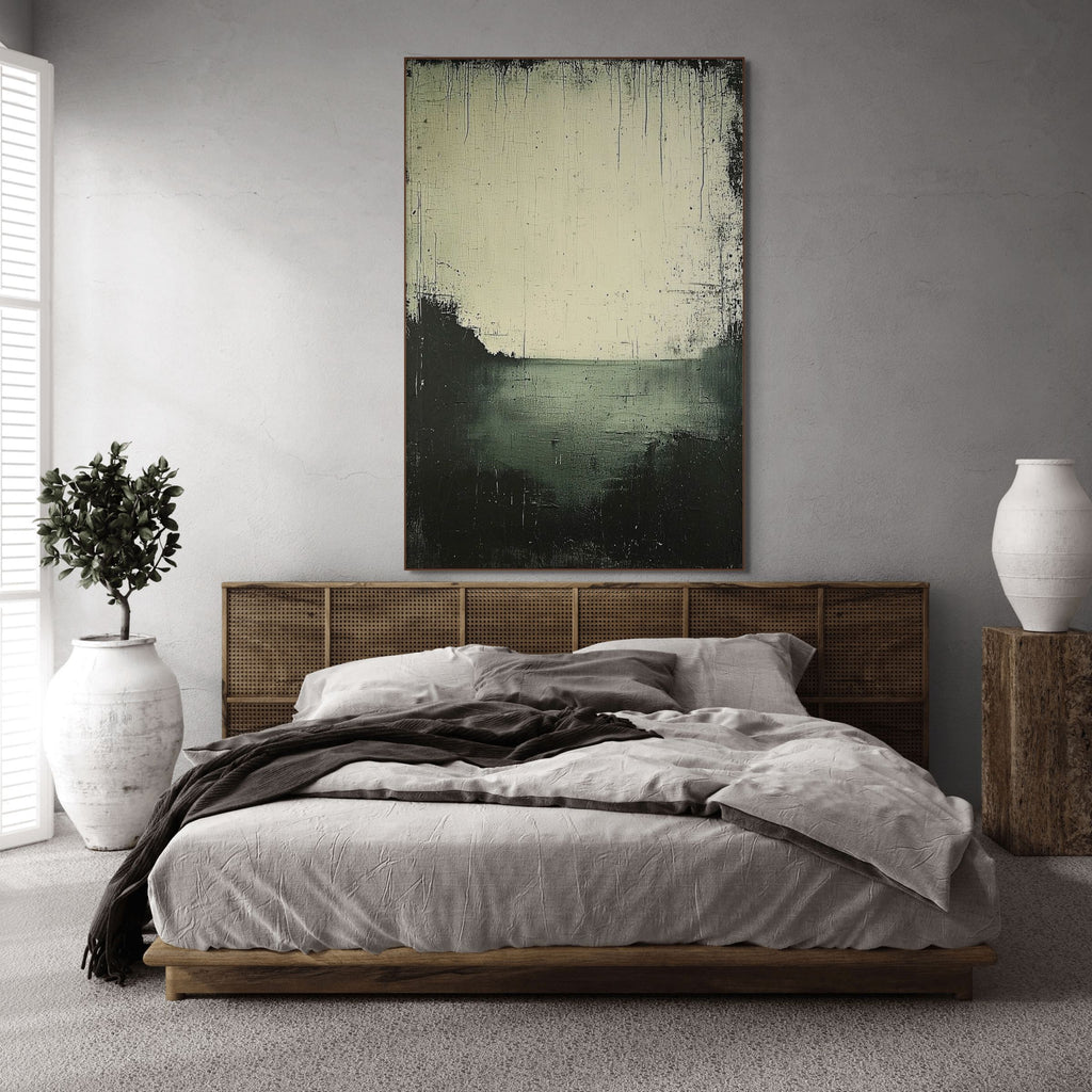 EMERALD MIST: Wabi Sabi Seascape Painting with Textured Green Tones