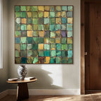 EMERALD MOSAIC: Textured Vibrant Tile Like Squares Canvas