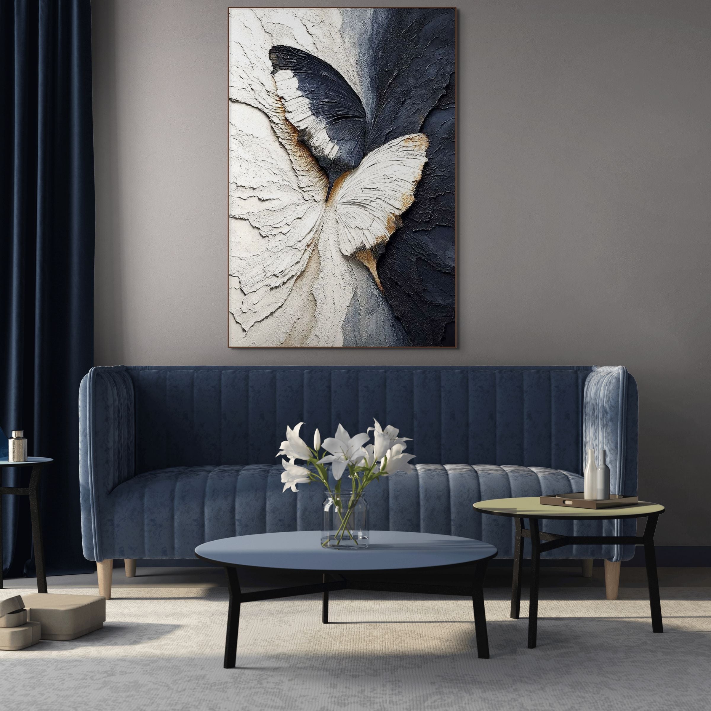 EMERGENCE: Textured Butterfly Painting with Wabi Sabi Gold and Black Contrast