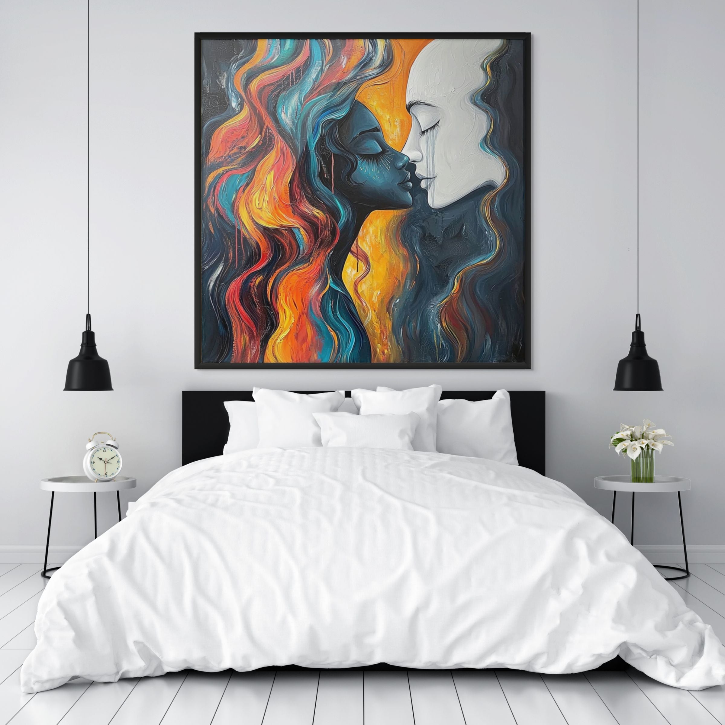 ETERNAL EMBRACE: Abstract Couple Wall Art Romantic Portrait Canvas