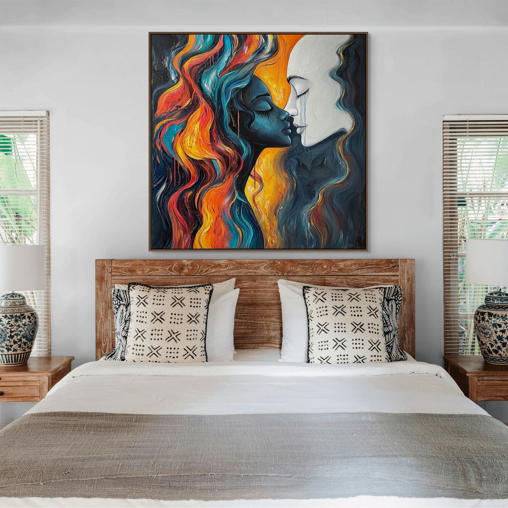ETERNAL EMBRACE: Abstract Couple Wall Art Romantic Portrait Canvas