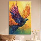 FLIGHT OF FANCY: Colorful Bird in Flight Painting with Textured Impasto