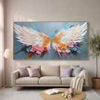 FLORAL FLIGHT: Textured Wings With Vibrant Flowers On Soft Grey Canvas