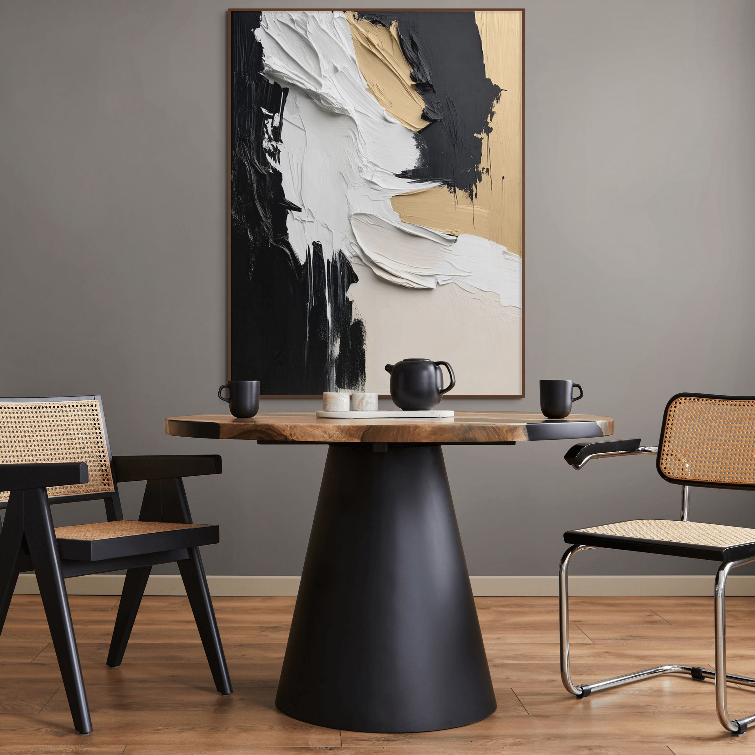 FLOWING: Black and Gold Abstract Textured Wall Art