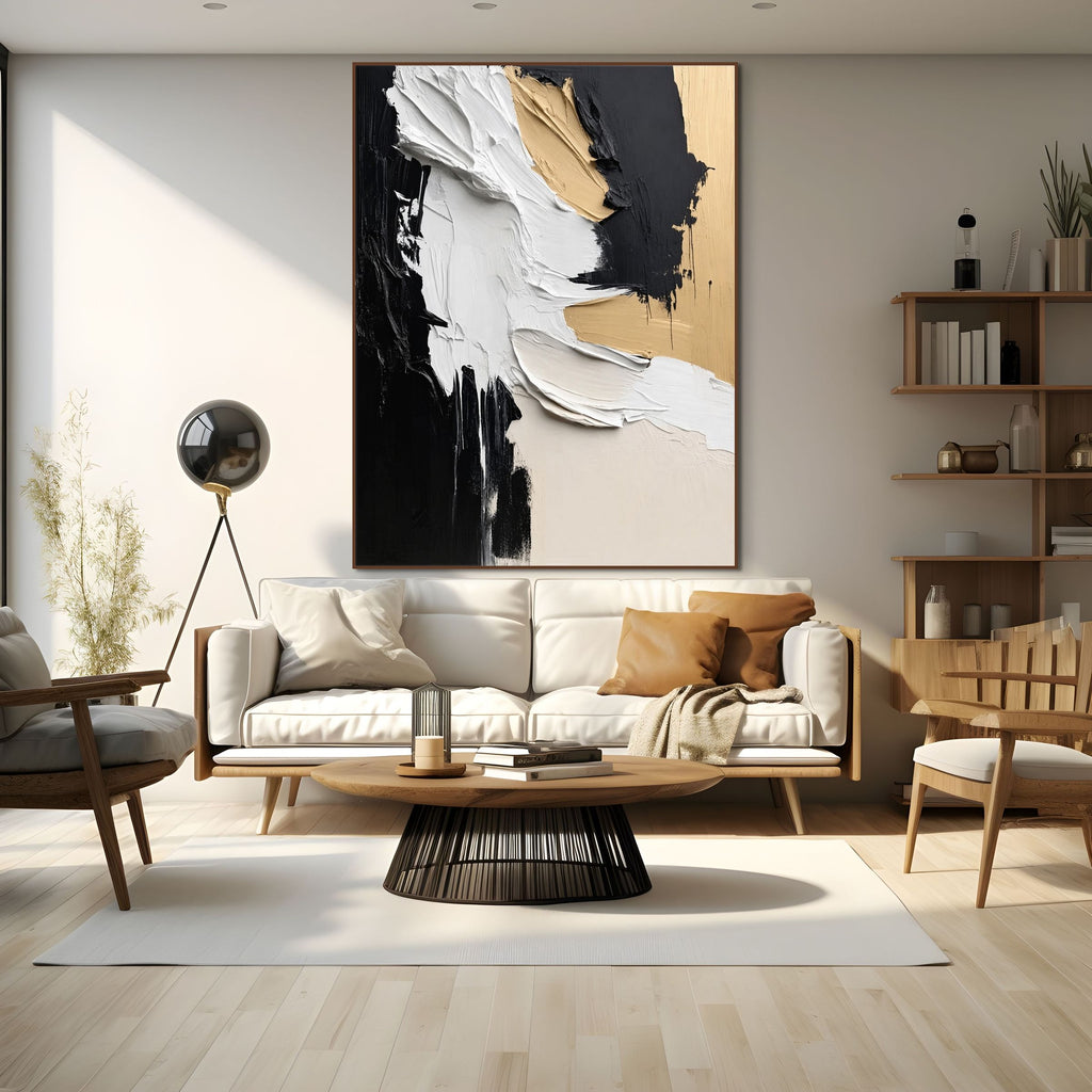 FLOWING: Black and Gold Abstract Textured Wall Art