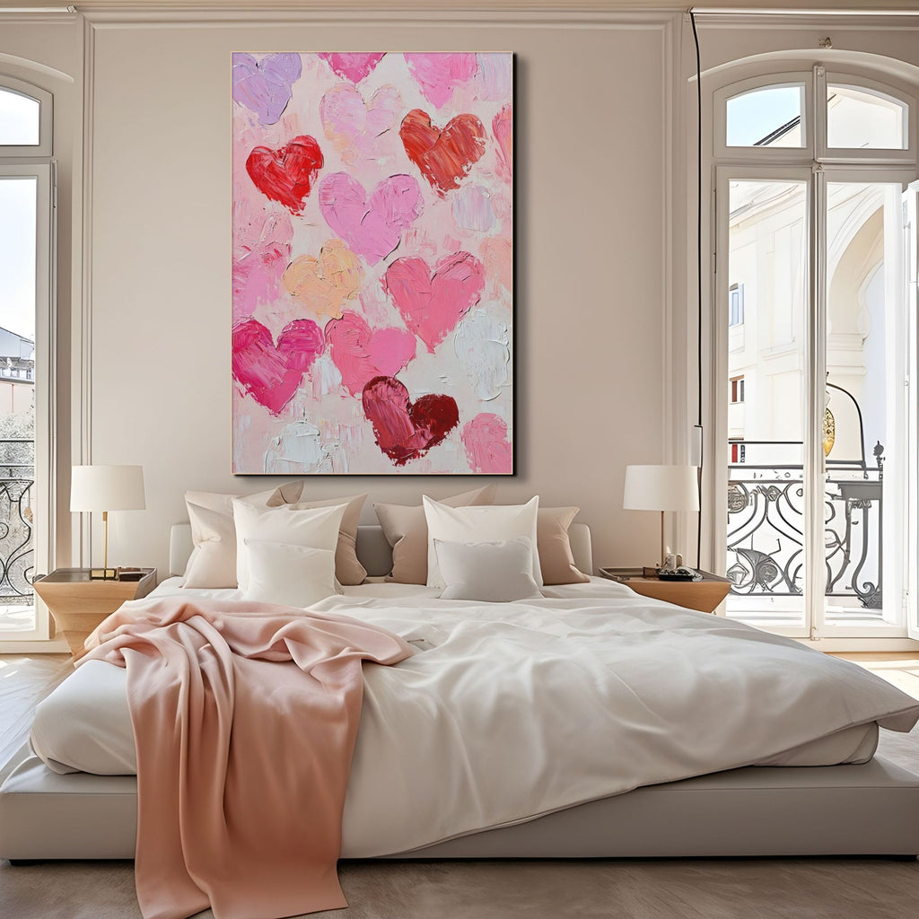 FLUTTERING HEARTS: Colorful Heart Wall Art Impasto Canvas